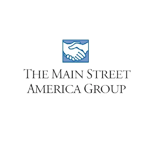 Logo of The Main Street America Group. Features shaking hands in a blue square, and text beneath it.