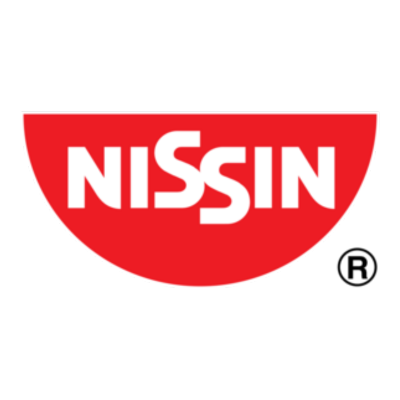 Nissin logo: White text on a red half-circle,