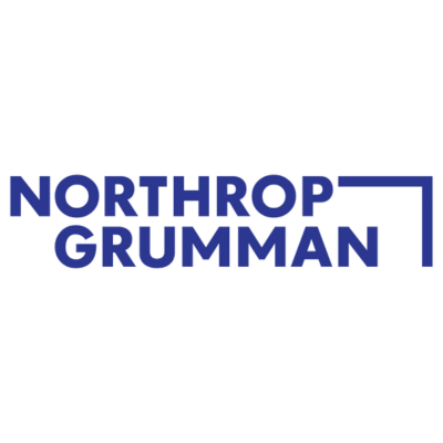 Northrop Grumman logo in blue text and a blue right-angle design on a white background.
