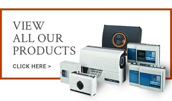 Promotional banner with several product boxes and “View all our products” text on white background