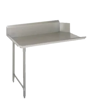 A stainless steel table with a shelf attached to it on a white background.