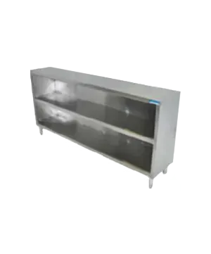 A stainless steel cabinet with two shelves on a white background.