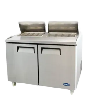 A stainless steel refrigerator with two doors on a white background.