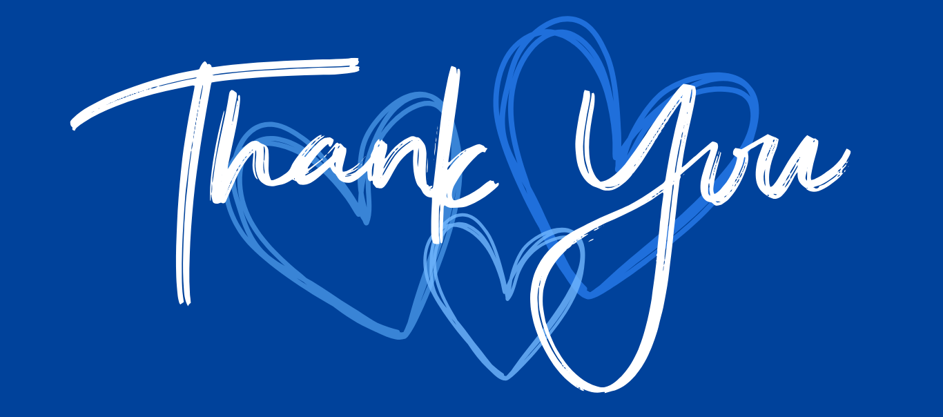 The word thank you is written in white on a blue background