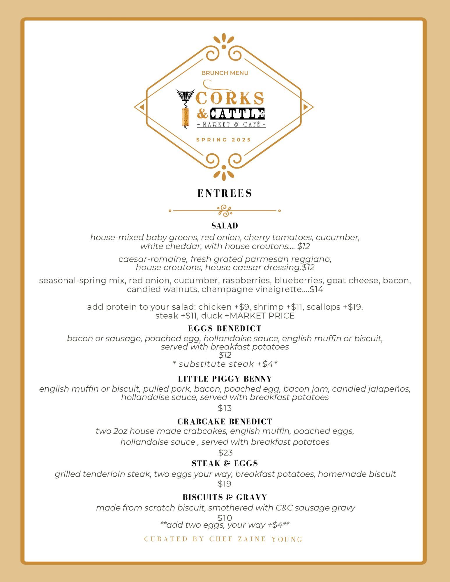 A menu for a restaurant called corks & pacific.