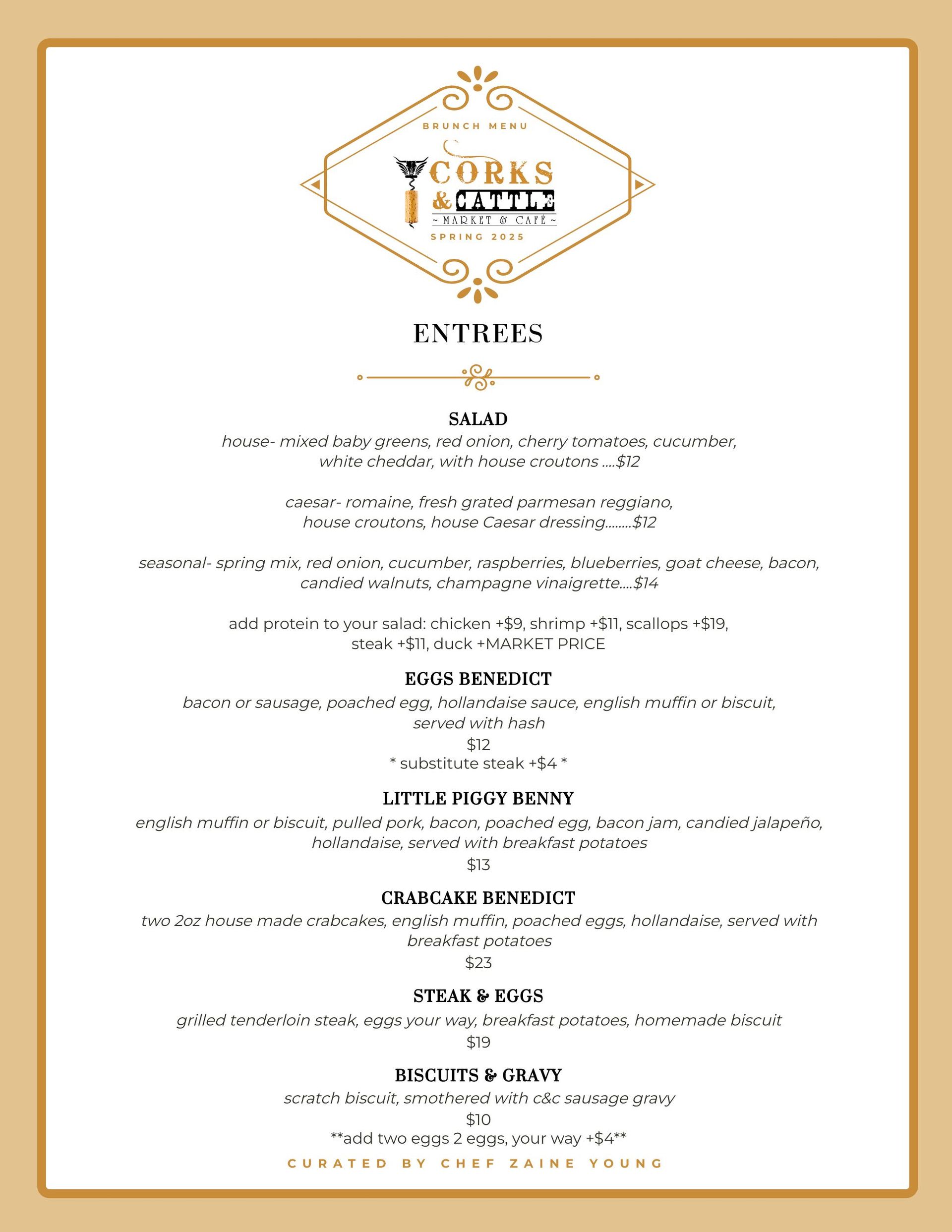 A menu for a restaurant called corks & pacific.