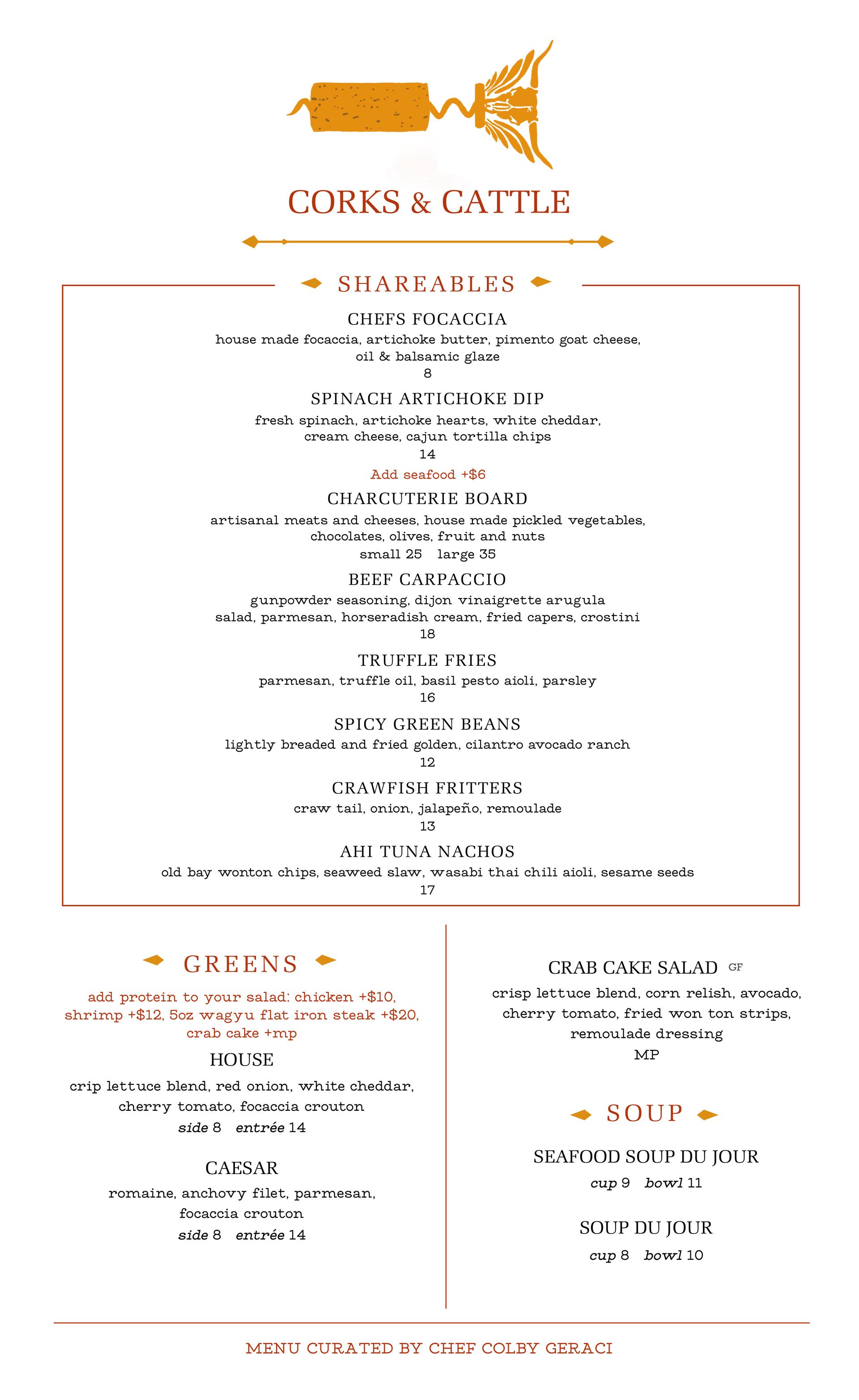 A menu for a restaurant with a lot of food on it.