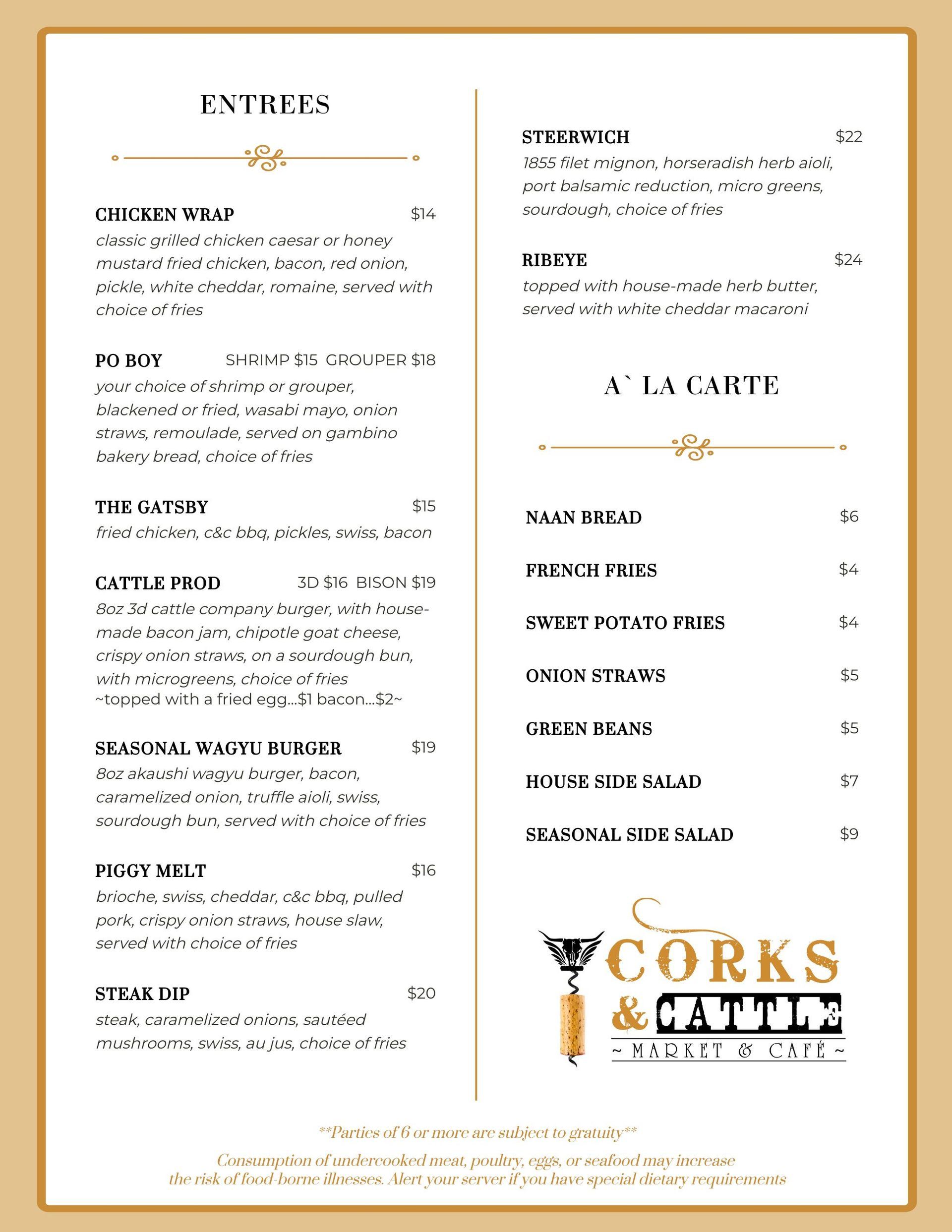 A menu for a restaurant with a lot of food on it.