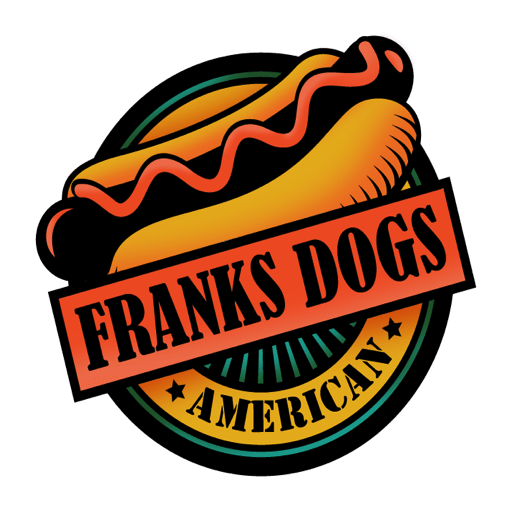 Franks dogs american logo with a hot dog on top