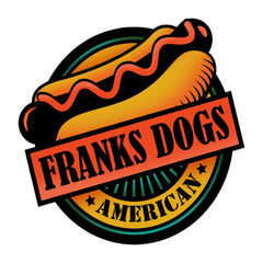 Franks dogs american logo with a hot dog on top