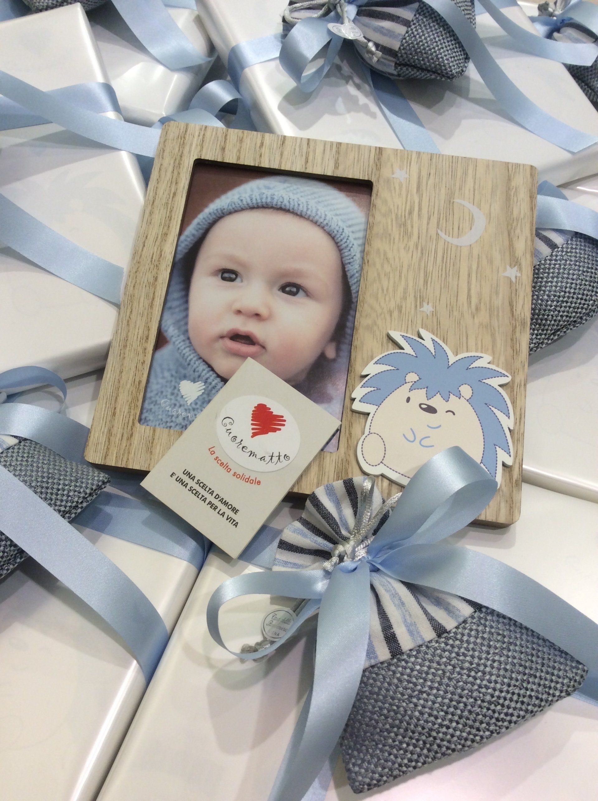 sacchettini per battesimo azzurri