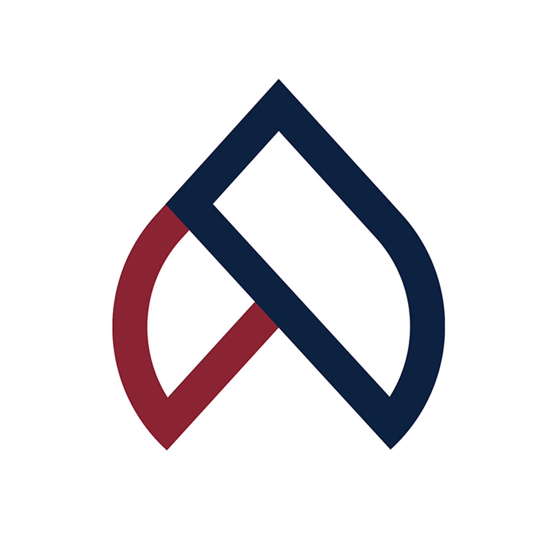 A blue and red logo on a white background