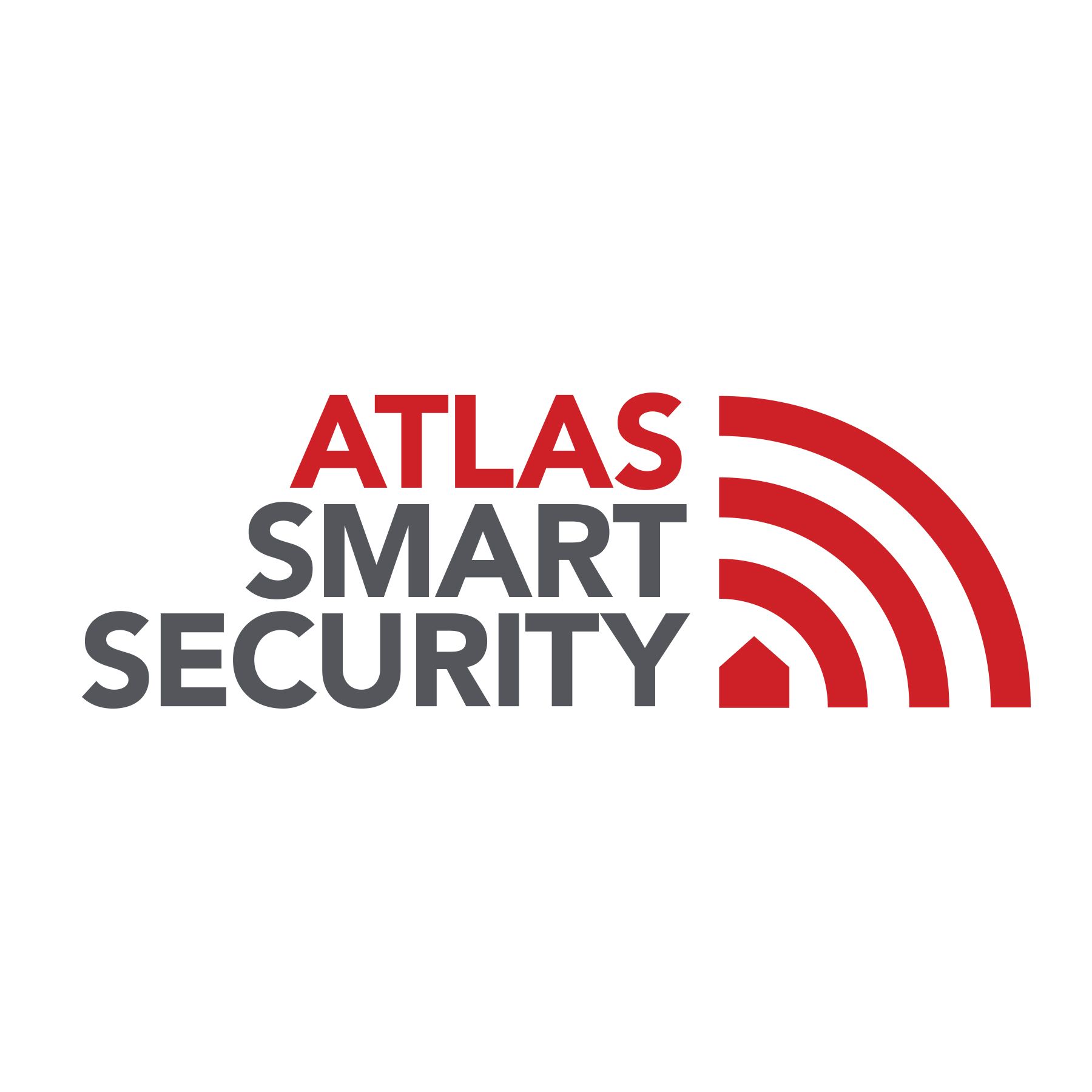 A red and black logo for atlas smart security