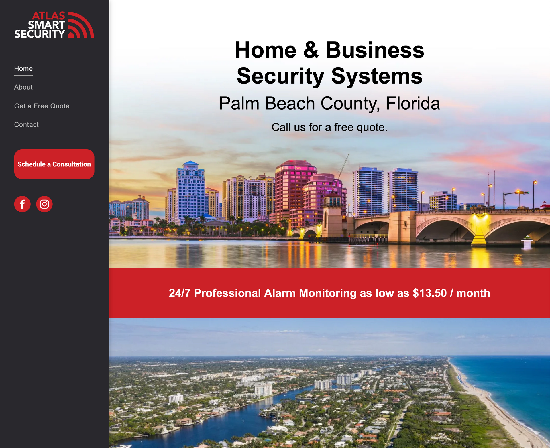 A website for home and business security systems in palm beach county florida
