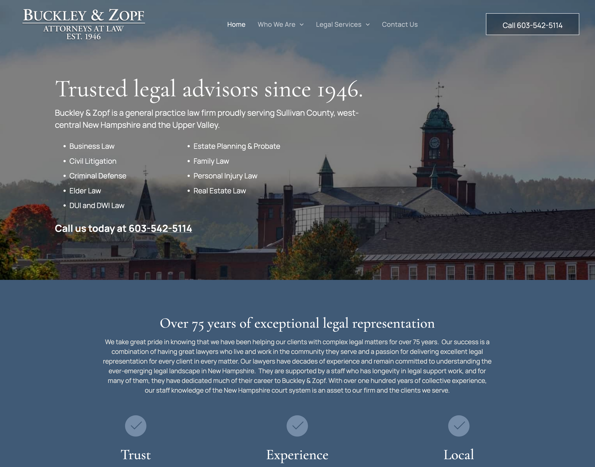 A screenshot of a website for a law firm