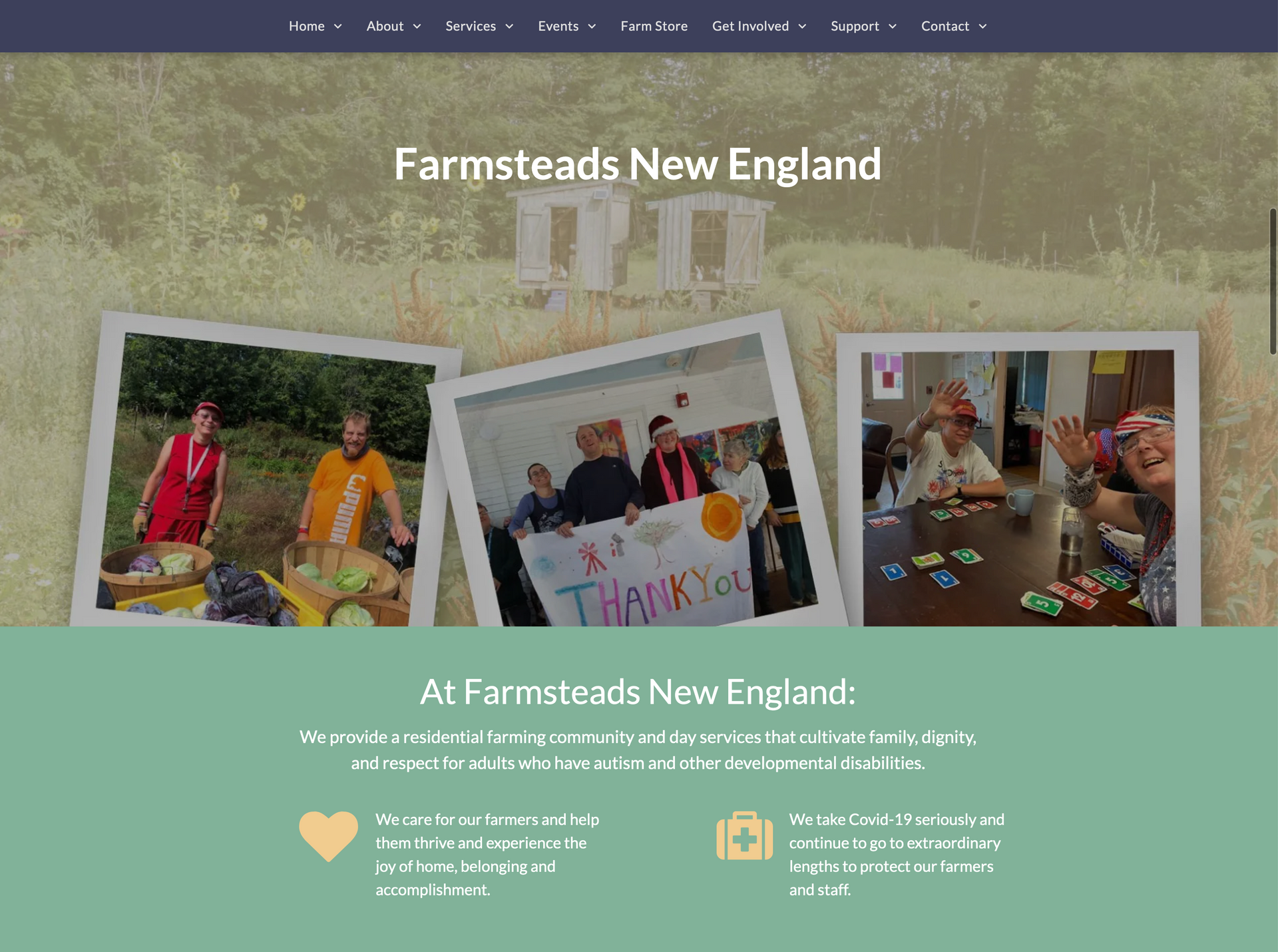 A screenshot of a farmsteads new england website