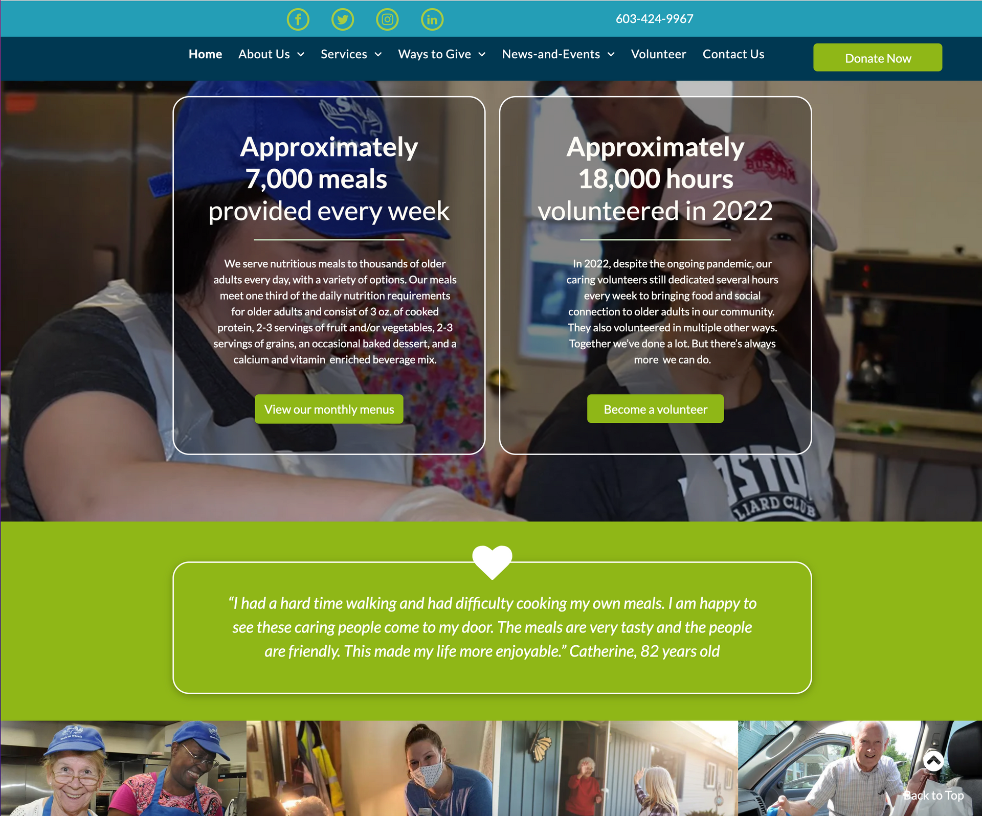 A screenshot of a website that says approximately 7,000 meals