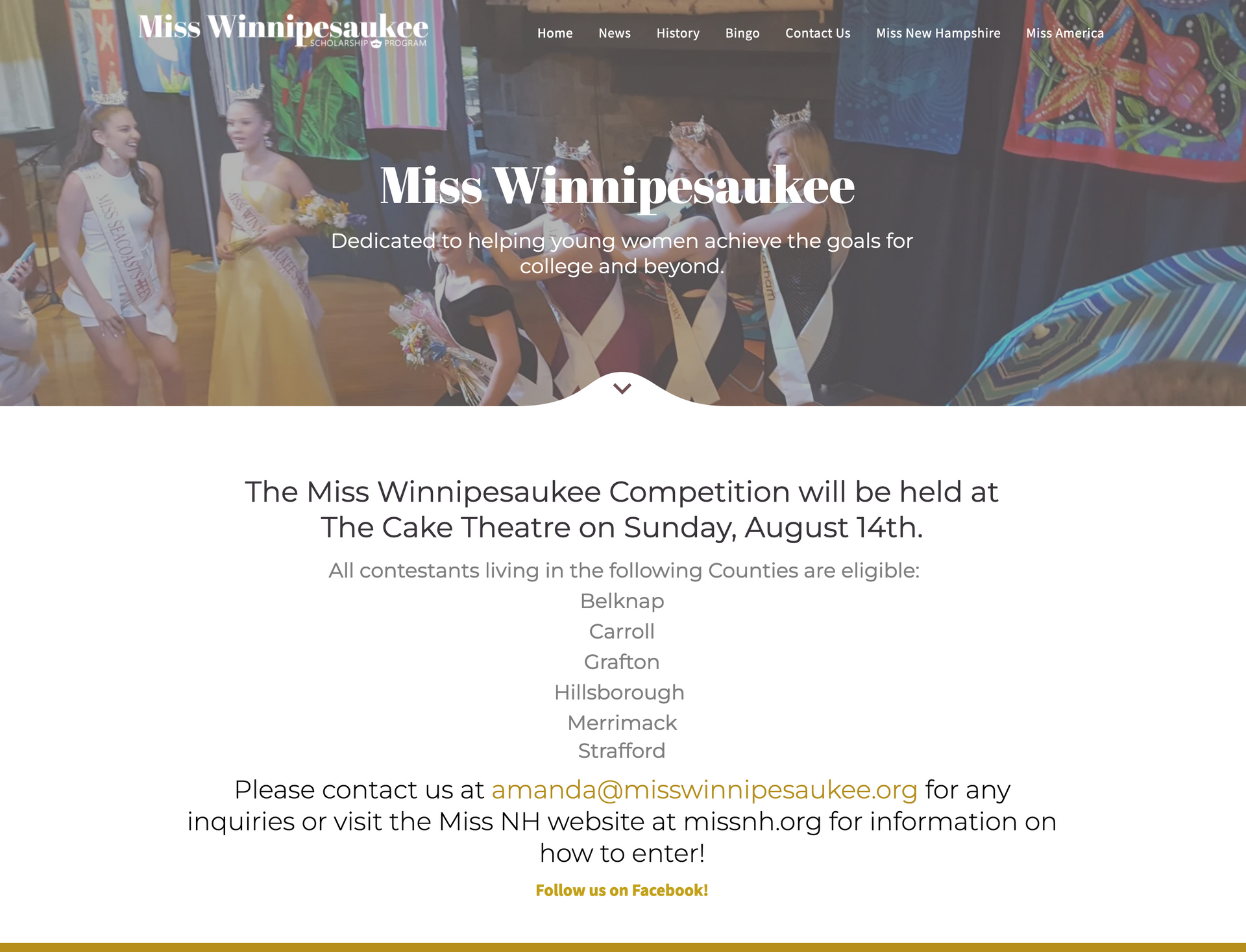 A screenshot of a website for miss winnipesaukee