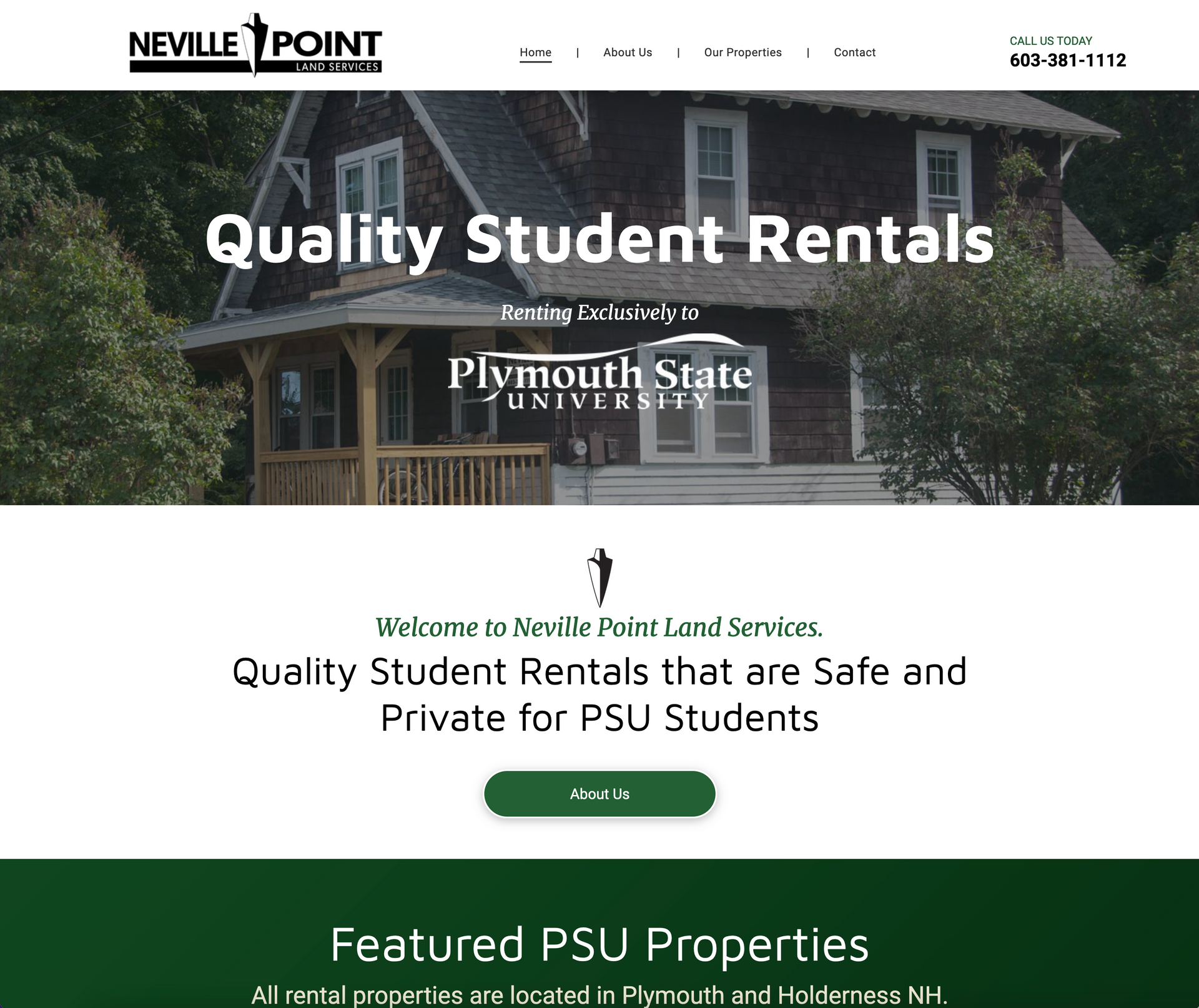 A screenshot of a website for quality student rentals