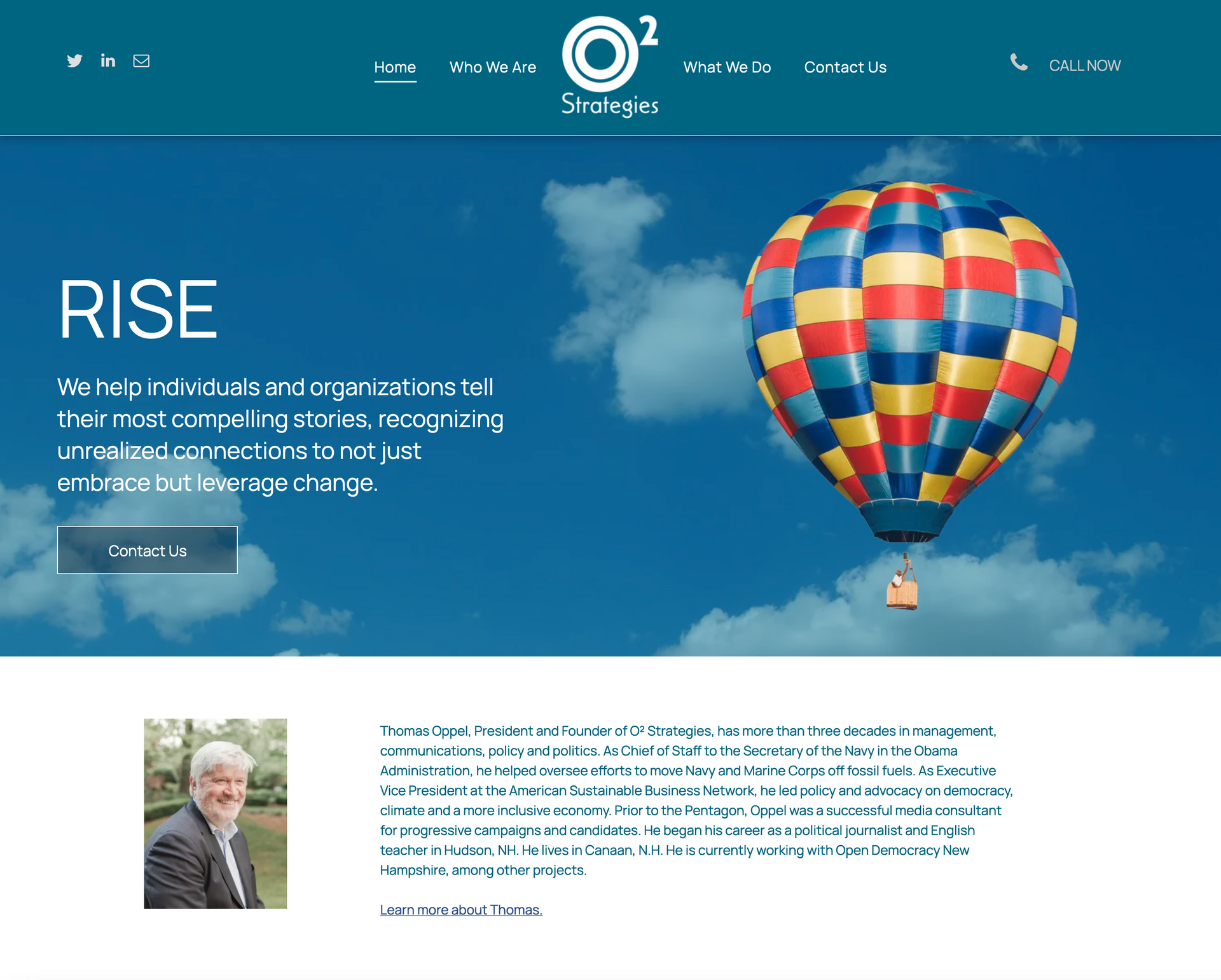 A website with a hot air balloon and the word rise