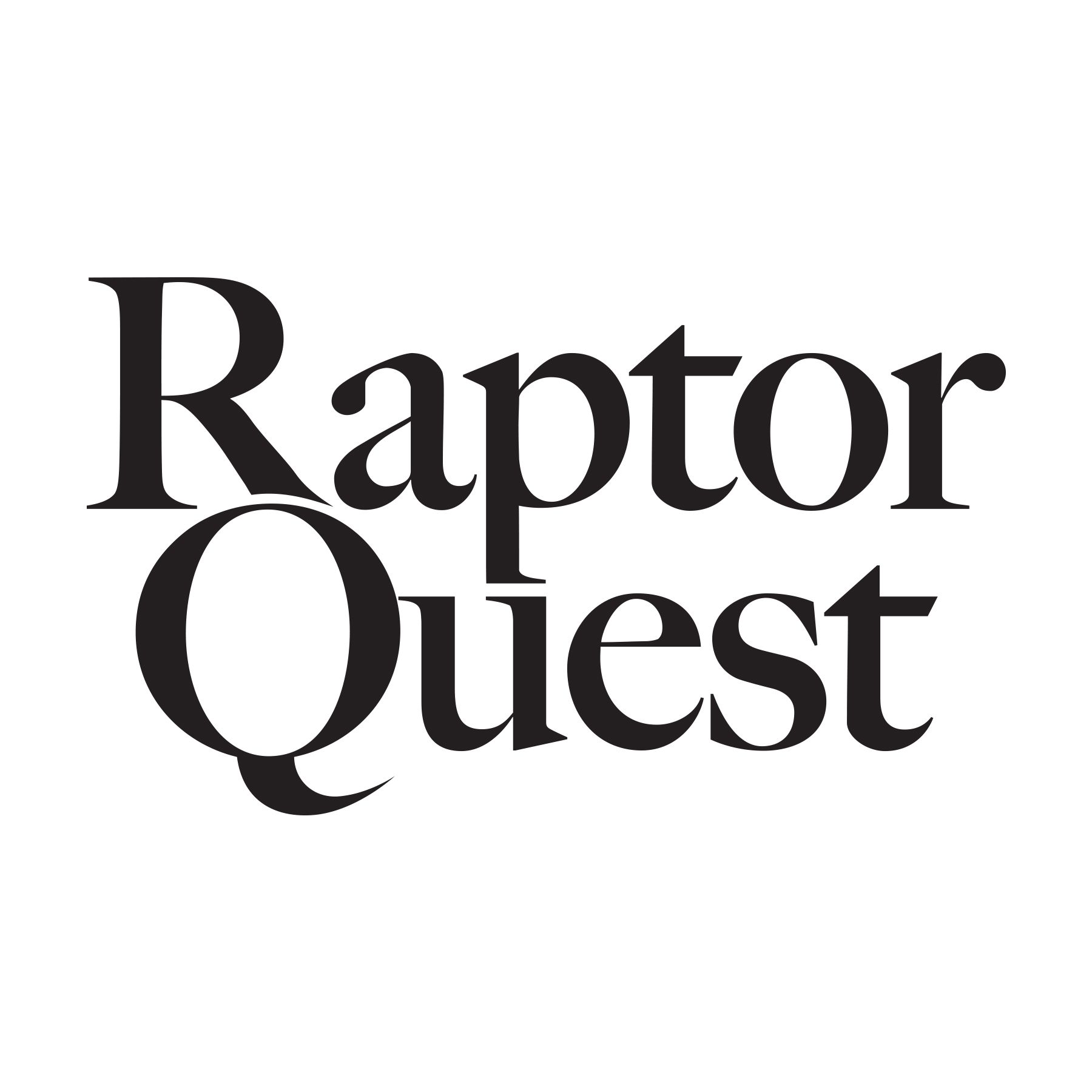 A black and white logo for raptor quest