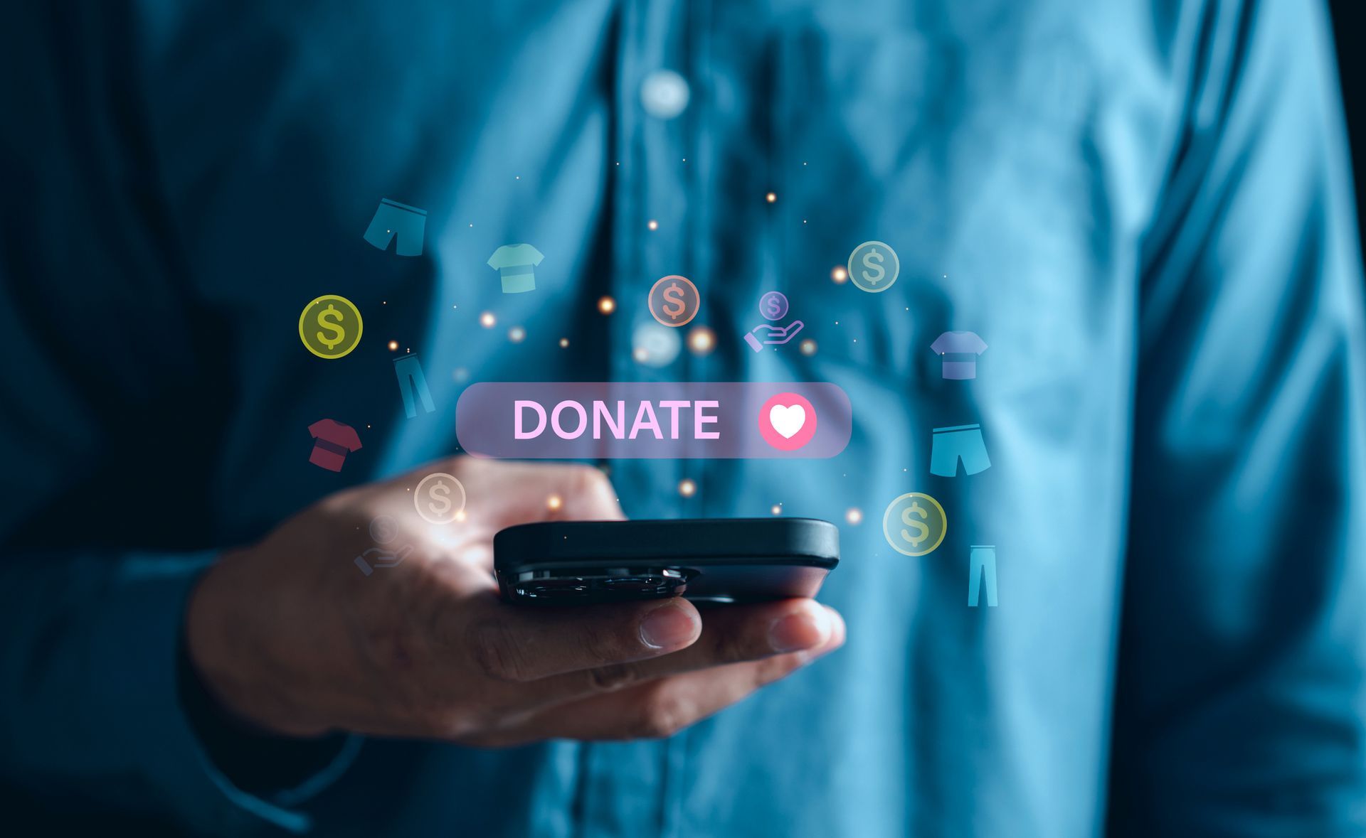 Man donating to a nonprofit on his mobile phone because of local SEO