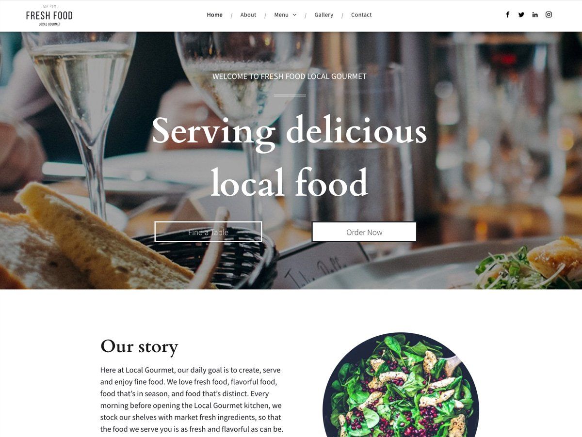 A website for a restaurant called serving delicious local food