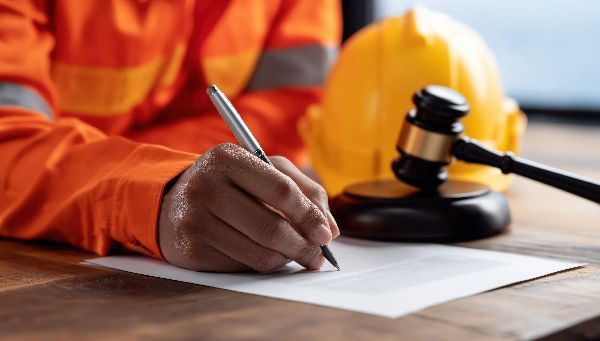 Two people in business attire shaking hands against a plain, light-colored background.