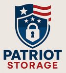 Patriot Storage logo: Shield with American flag elements and a lock symbol, text below reads "Patriot Storage."
