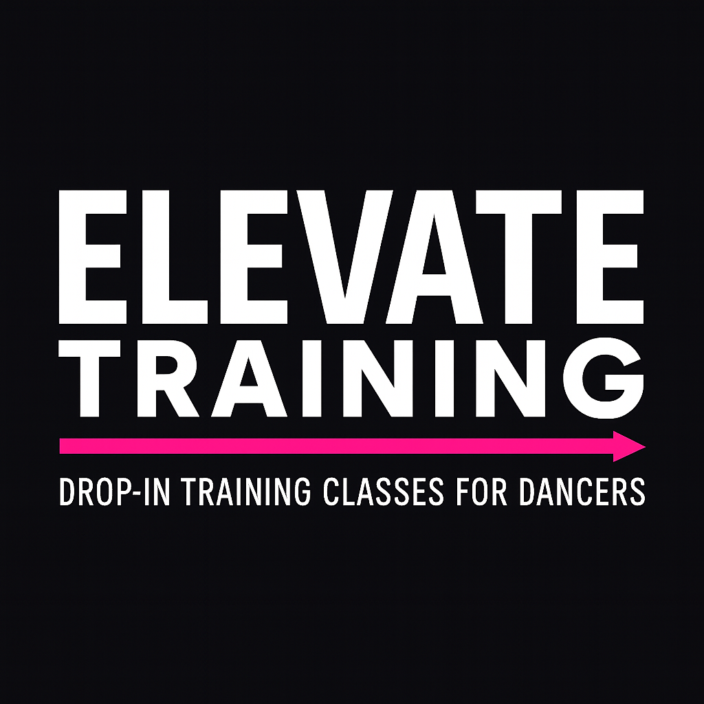 Elevate Training logo on black: white text, pink arrow, and tagline