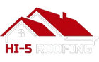 Logo for HI-5 Roofing with a red roof over a sketched white house outline and the company name in red and white.