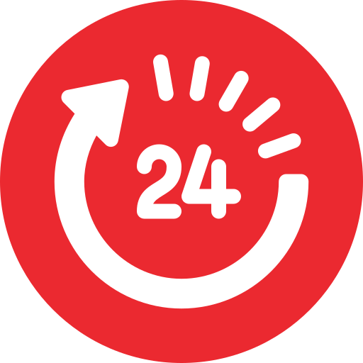 24 hours symbol in red circle icon