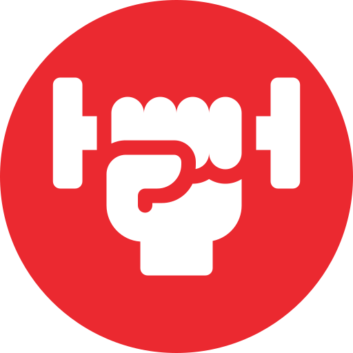 hand holding a dumbbell - red icon