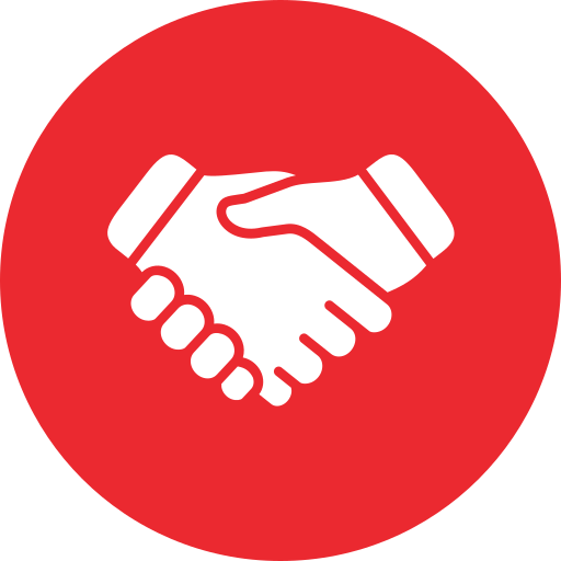 Thanks for signing up! - hand shaking in red icon