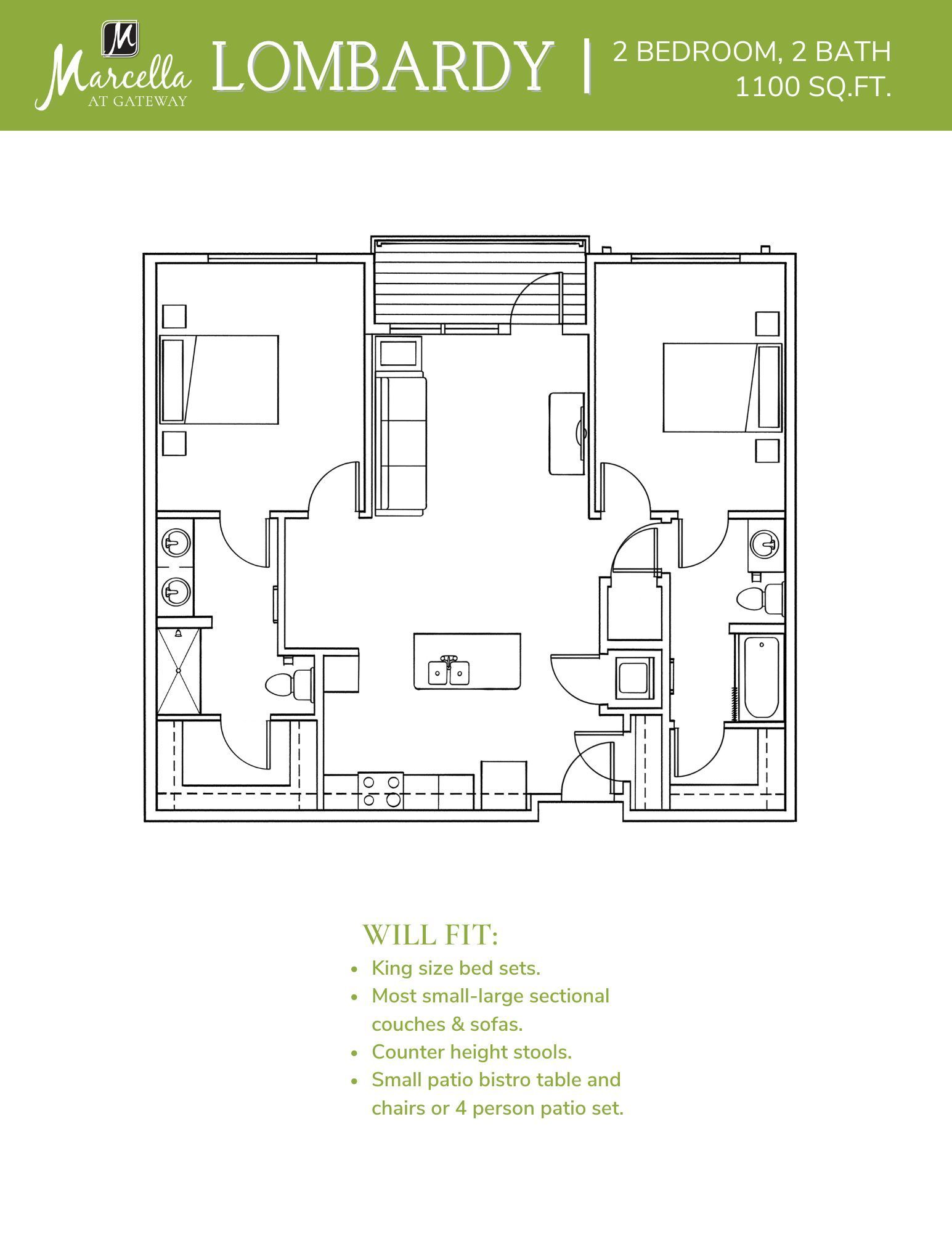 A black and white floor plan of a two bedroom apartment.