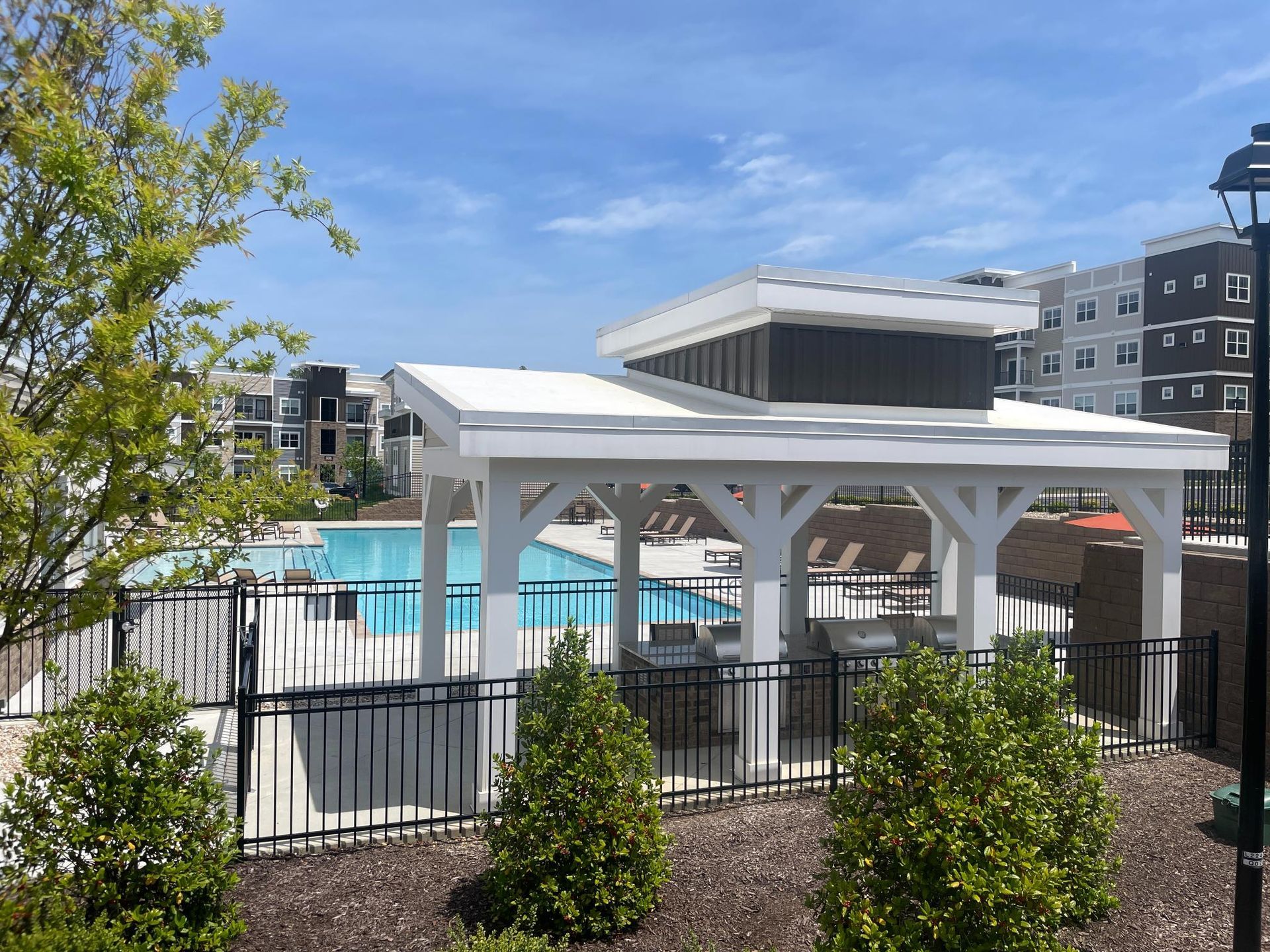 covered grilling pavilion with gas grills and dining counter