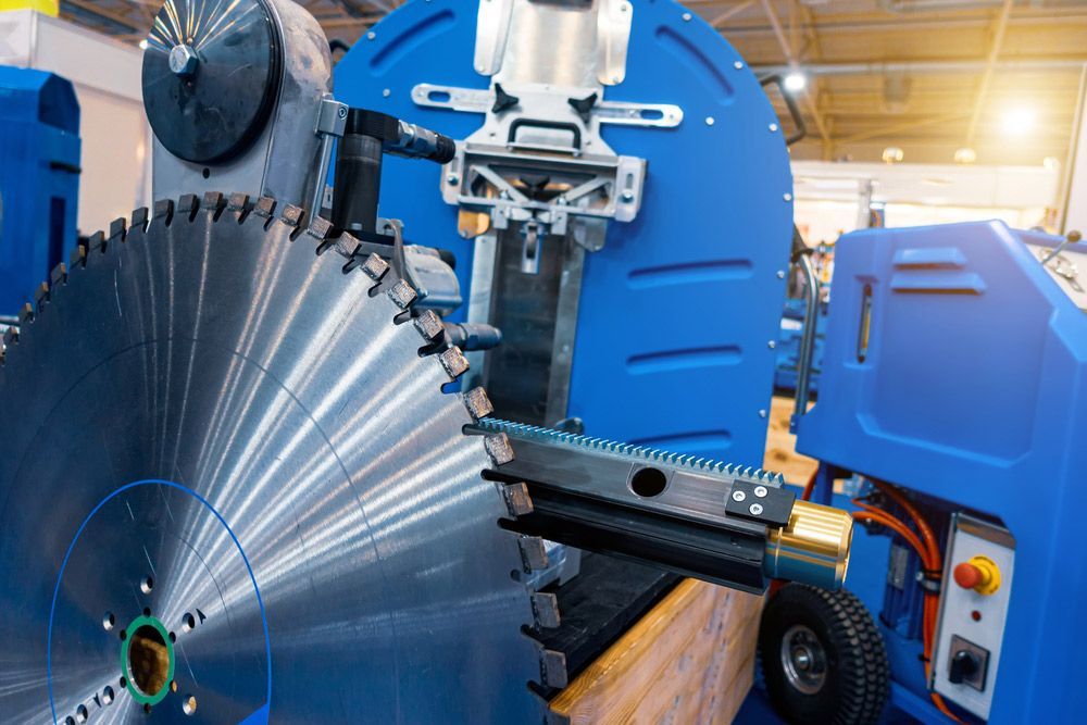 A Machine Is Cutting A Piece Of Metal With A Circular Saw Blade — Wallers Precision Tooling In Rockhampton, QLD