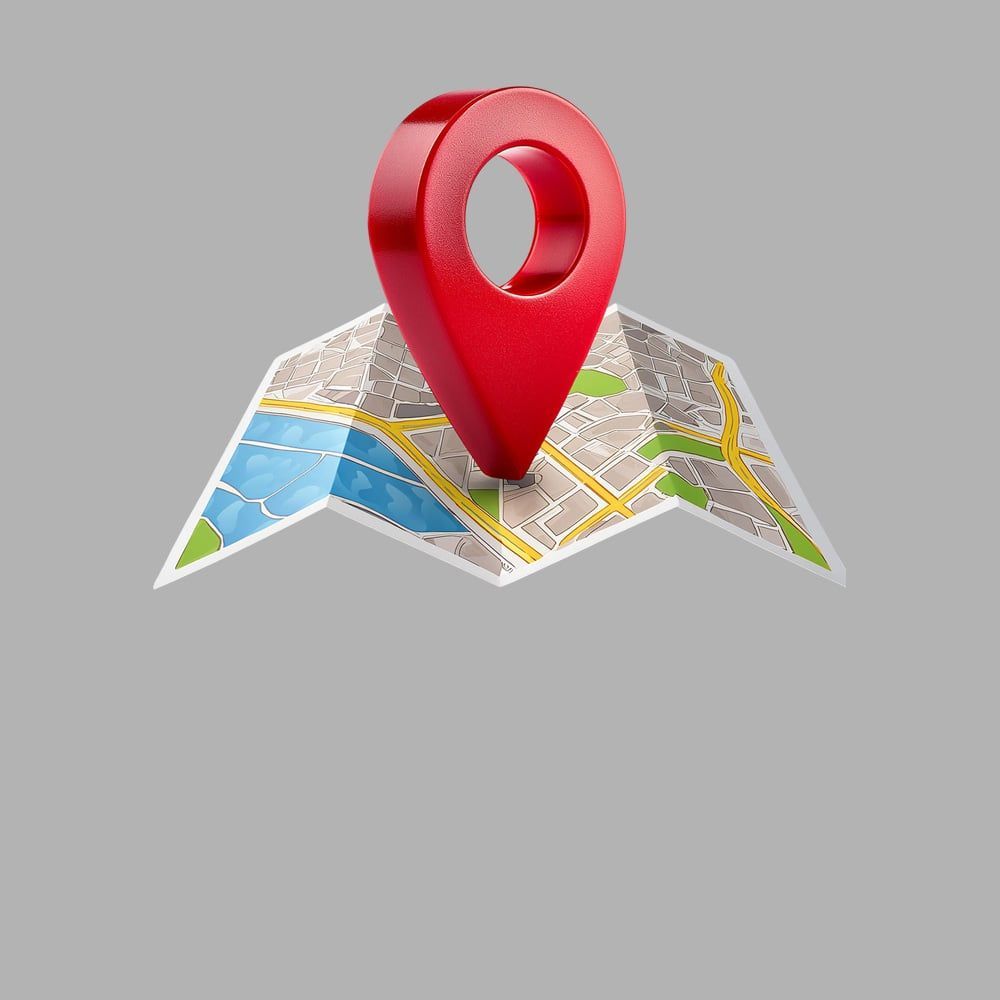 Un alfiler rojo está encima de un mapa doblado.