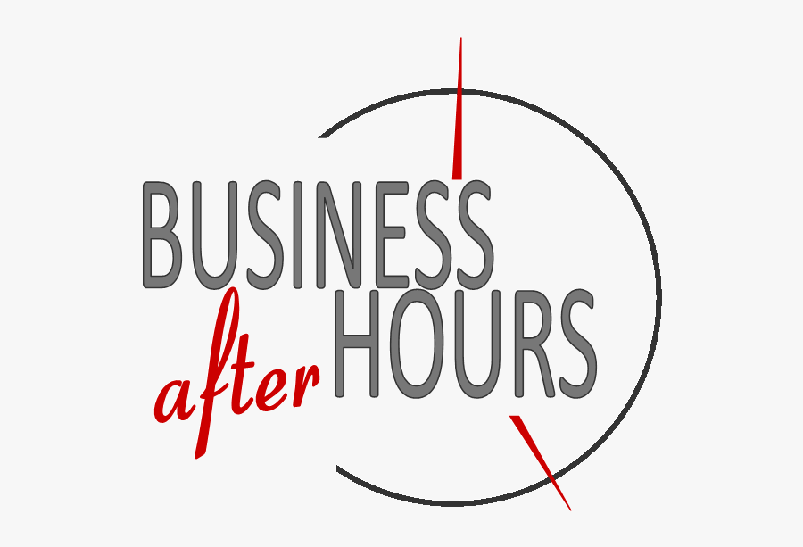“Business after Hours” logo with gray and red text inside a black circular design
