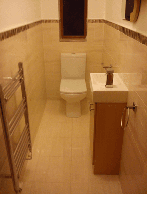 small, stylish bathroom with a creme finish
