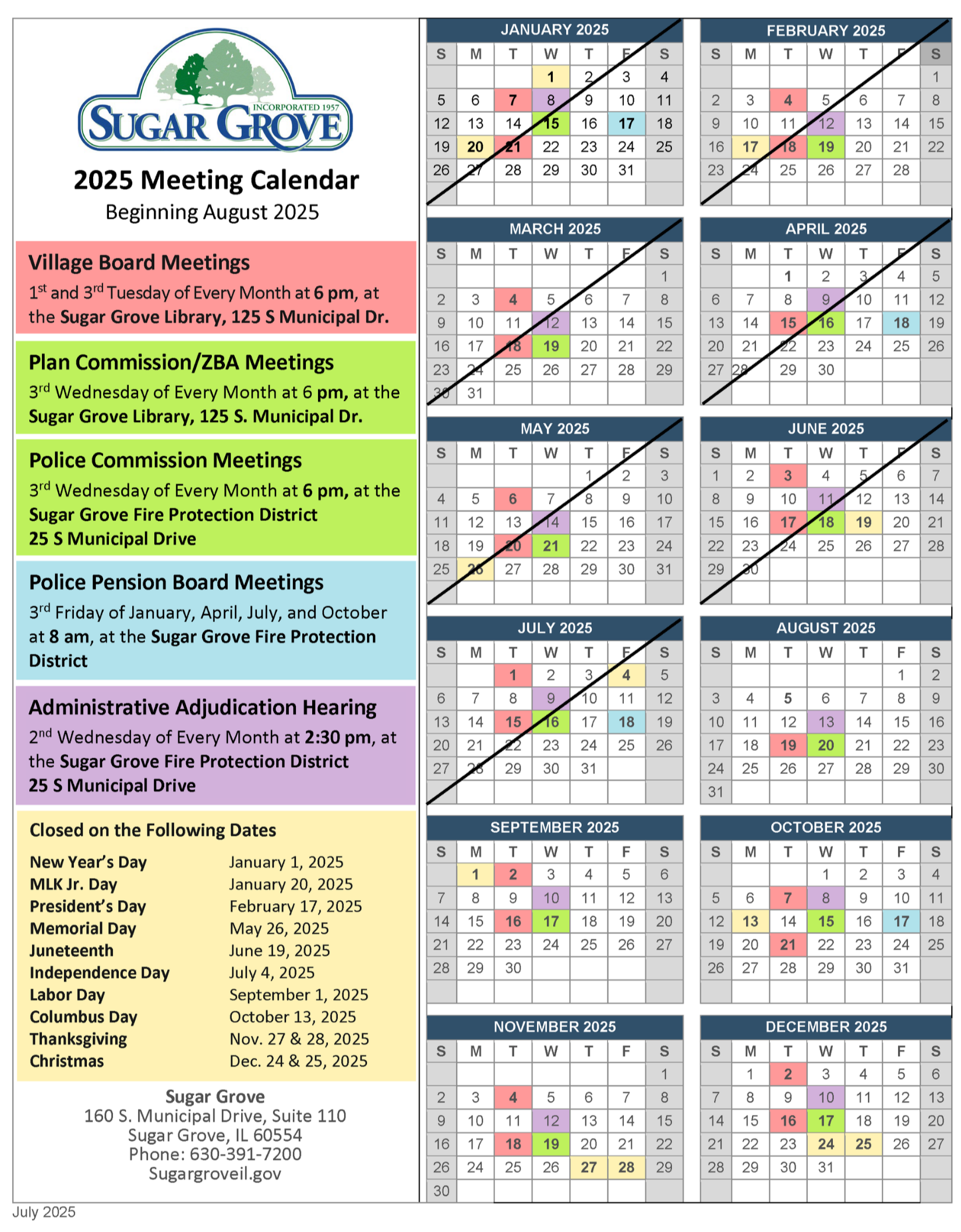 Meeting schedule 2025