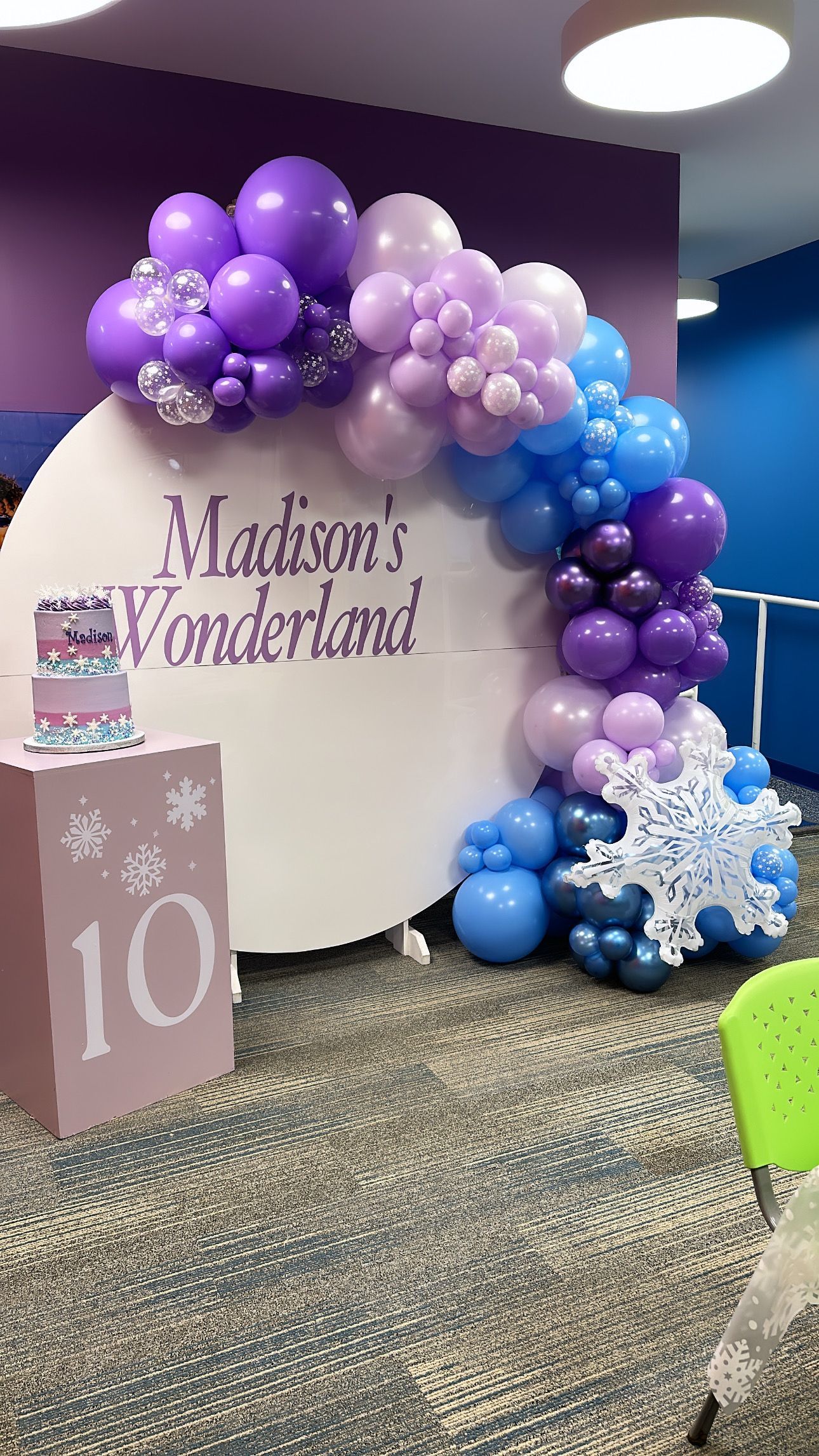 A room filled with balloons and a sign that says madison 's wonderland.