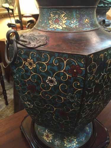 Large Antique Champlevé Lamp — Raleigh, NC — Regan Lewis Antiques