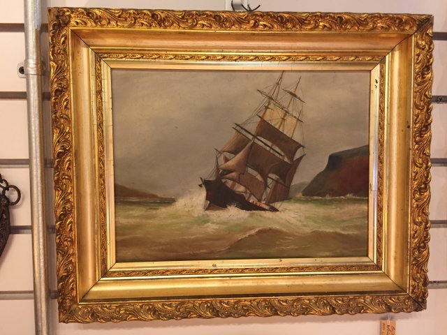 1434 Antique Marine Oil Painting — Raleigh, NC — Regan Lewis Antiques