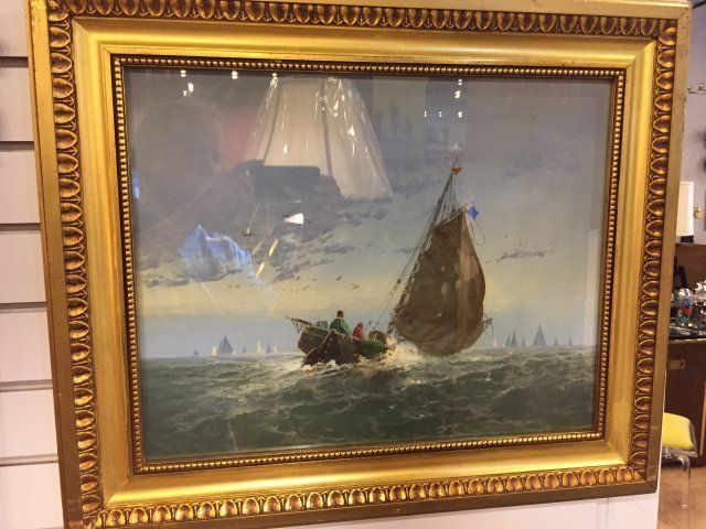 1555 Antique Watercolor Marine Painting — Raleigh, NC — Regan Lewis Antiques