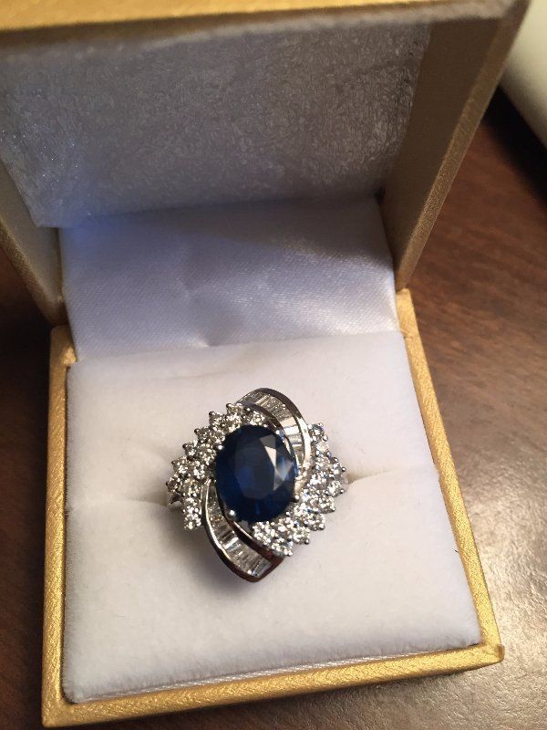 1017 14k White Gold Large Sapphire & Diamond Ring — Raleigh, NC — Regan Lewis Antiques