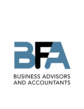 The logo for business advisors and accountants is blue and black.