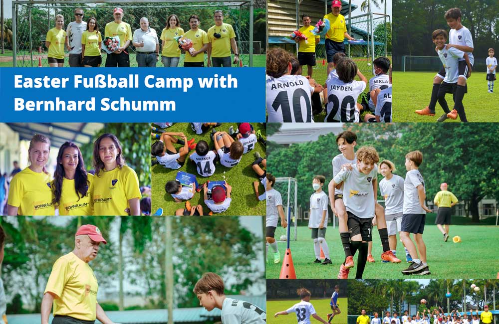 A collage of pictures of people playing soccer on a field.