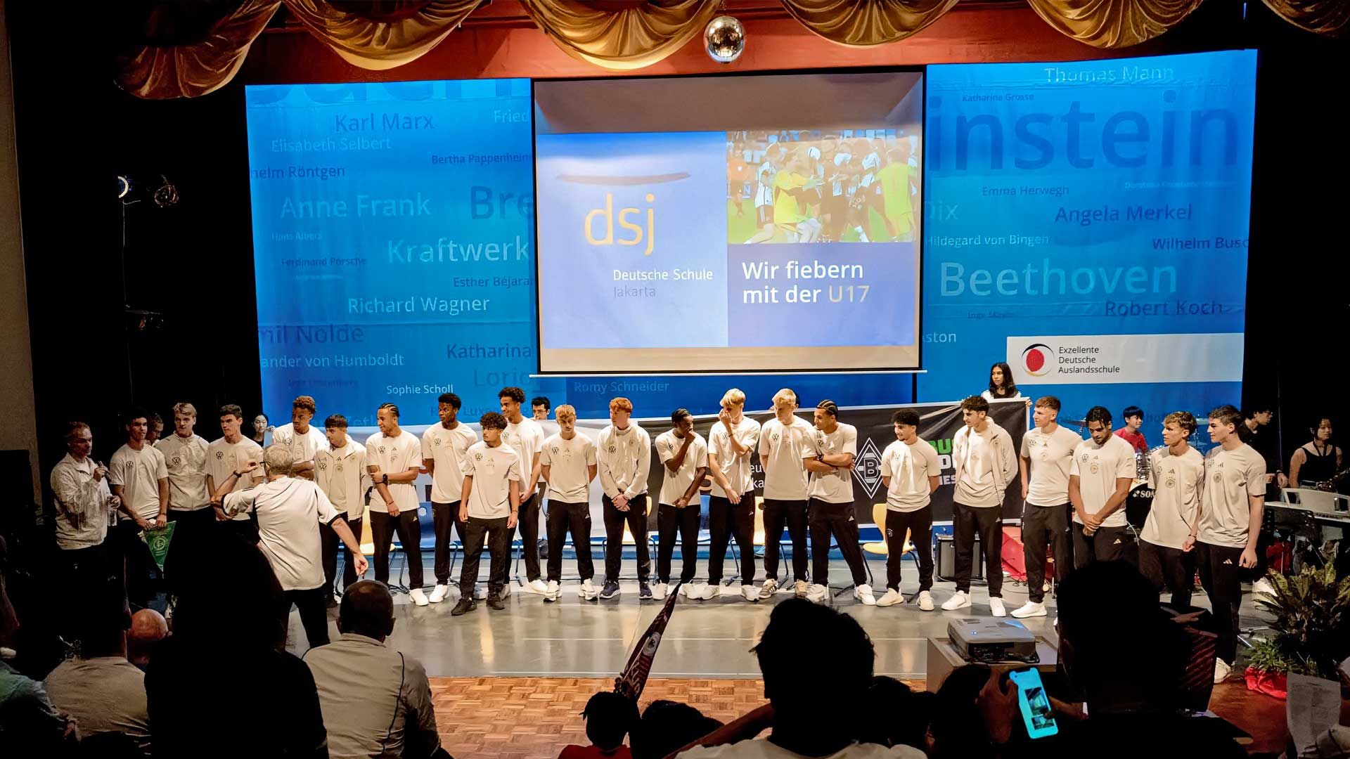 Reigning FIFA U17 European Champions Germany on stage at the German School Jakarta
