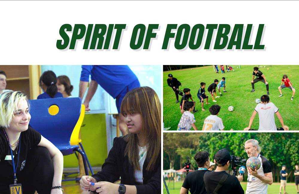 A group of people are playing soccer on a field.